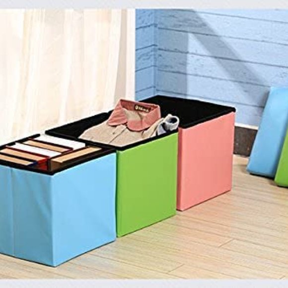 Small Faux Leather Folding Ottoman Cube Organizer Storage 12"x12"x12" - Picture 2 of 7